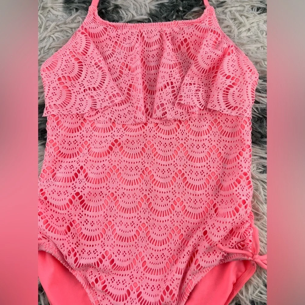 NWT Cat & Jack Kids Girls Pink Halter One Piece Swimsuit Size Large